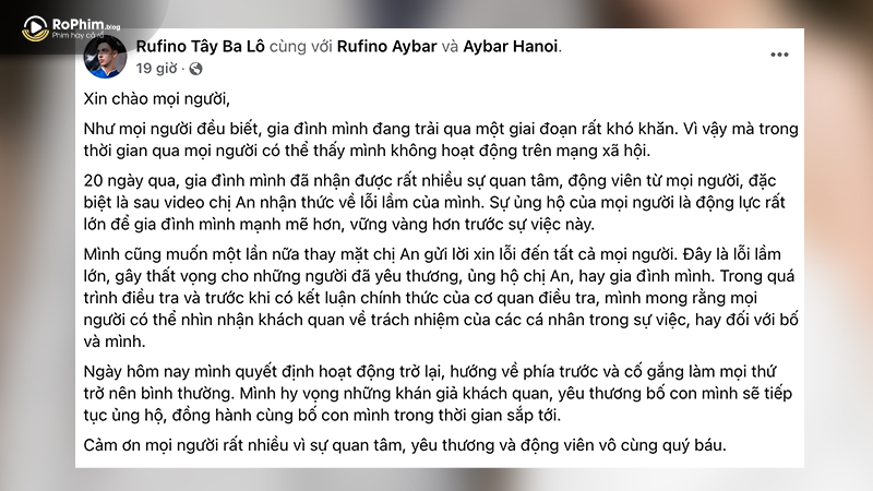 Rufino Aybar đã chính thức lên tiếng xin lỗi thay cho chị gái